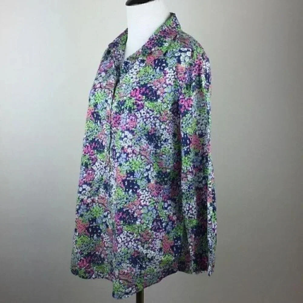 Lands End Top Size 14 Floral Baumwolle Button Down